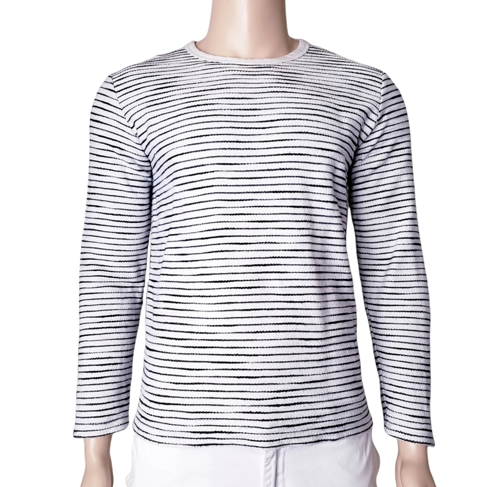 Zara Man Black & White Stripes Knit Long Sleeve Sweatshirt Size Large
